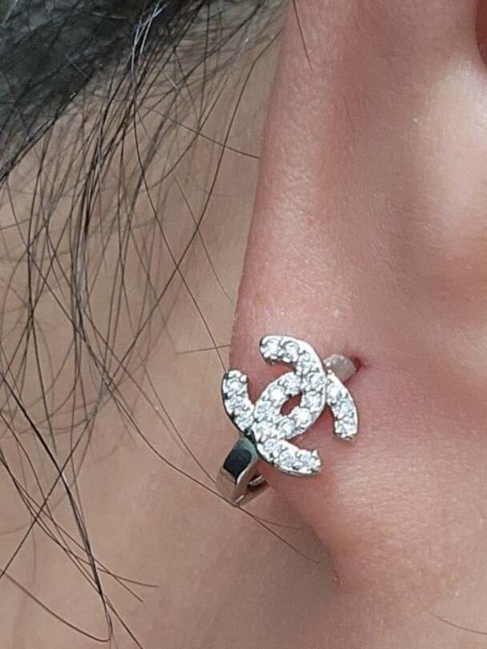 Nordstrom Silver Crystal Interlocking Logo Ear Cuff